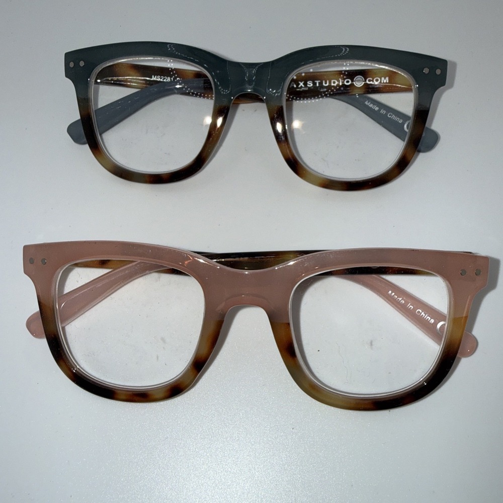 NEW 2 Pair Max Studio Designer Reading Glasses +2.50 - Blue & Peach Tortoise